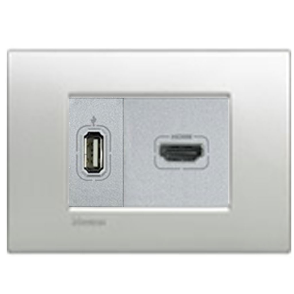 KIT PLACCHE HDMI+USB LIVING LIGHT AIR ARGENTO